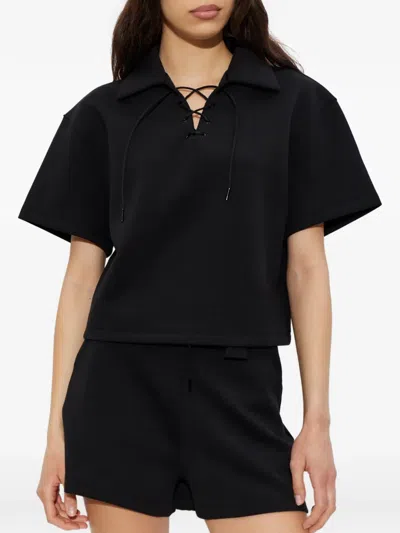 Iro Lace-up Polo Top In Black