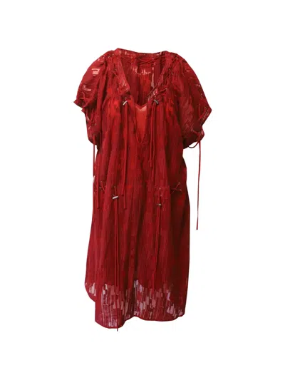 Pre-owned Iro Lace-up Textured Midi Dress In Red