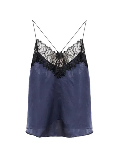 Iro Lace-trim Silk Top In Blue