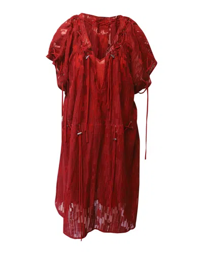 Iro Lace-up Midi Dress In Red Polyester