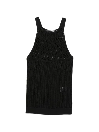 Iro Sleeveless Halterneck Crochet Top Open Knit In Black