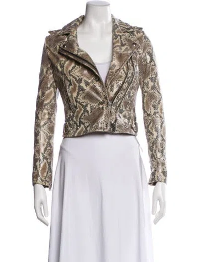 Pre-owned Iro Lamb Leather Animal Print Biker Jacket In Neutral