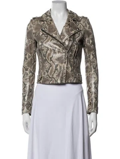 Pre-owned Iro Lamb Leather Animal Print Biker Jacket In Neutrals