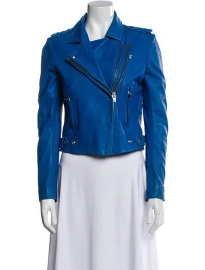 Pre-owned Iro Lamb Leather Biker Jacket In Blue