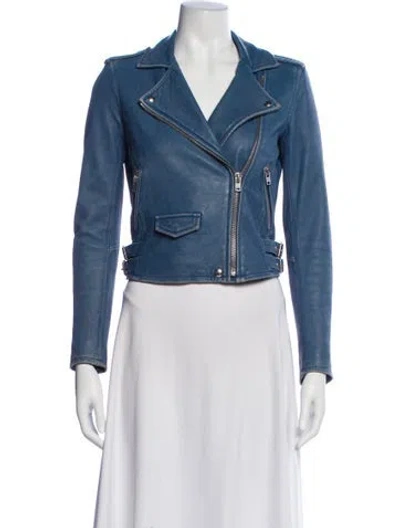 Pre-owned Iro Lamb Leather Biker Jacket In Blue