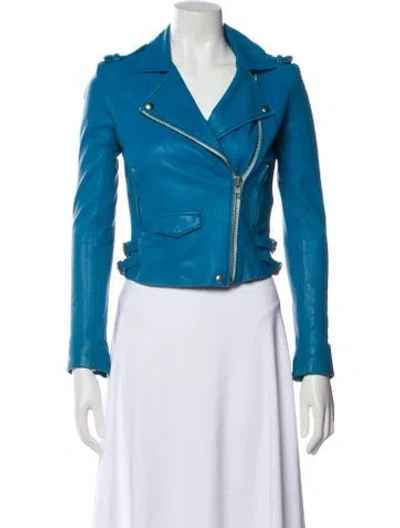 Pre-owned Iro Lamb Leather Biker Jacket In Blue