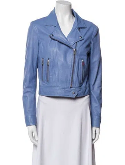 Pre-owned Iro Lamb Leather Biker Jacket In Blue
