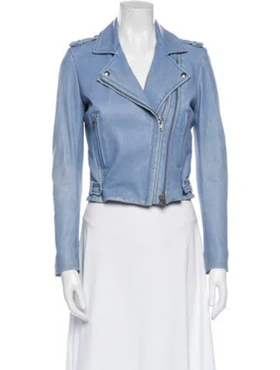 Pre-owned Iro Lamb Leather Biker Jacket In Blue