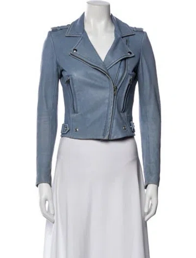 Pre-owned Iro Lamb Leather Biker Jacket In Blue