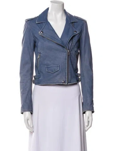 Pre-owned Iro Lamb Leather Biker Jacket In Blue