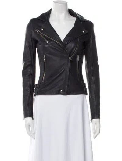 Pre-owned Iro Lamb Leather Biker Jacket In Blue