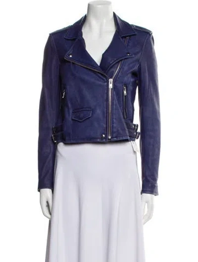 Pre-owned Iro Lamb Leather Biker Jacket In Blue