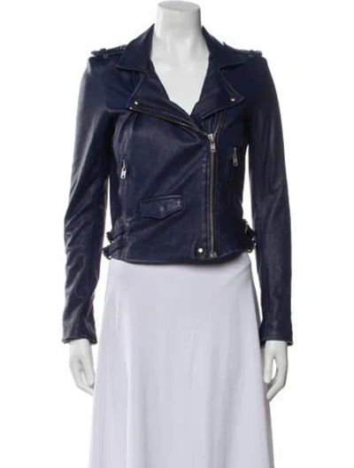 Pre-owned Iro Lamb Leather Biker Jacket In Blue