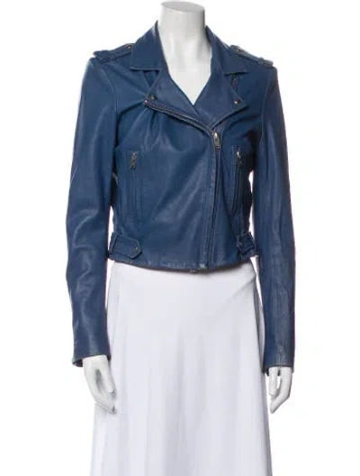 Pre-owned Iro Lamb Leather Biker Jacket In Blue
