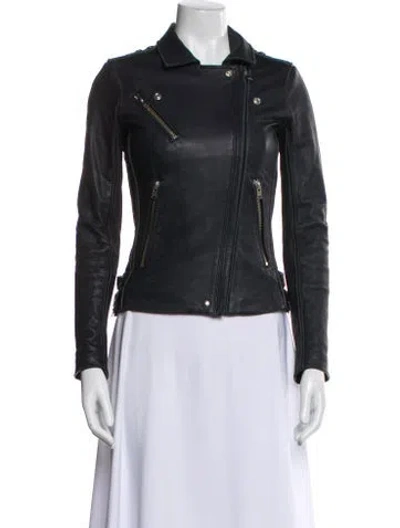 Pre-owned Iro Lamb Leather Biker Jacket In Blue