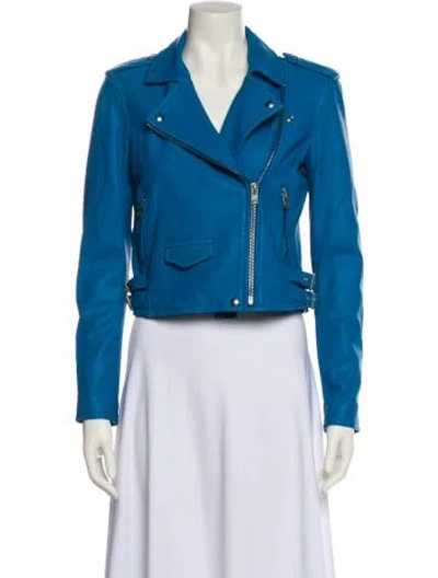 Pre-owned Iro Lamb Leather Biker Jacket In Blue