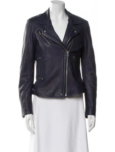 Pre-owned Iro Lamb Leather Biker Jacket In Blue