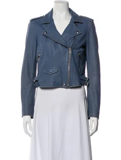 Pre-owned Iro Lamb Leather Biker Jacket In Blue