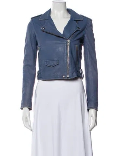 Pre-owned Iro Lamb Leather Biker Jacket In Blue