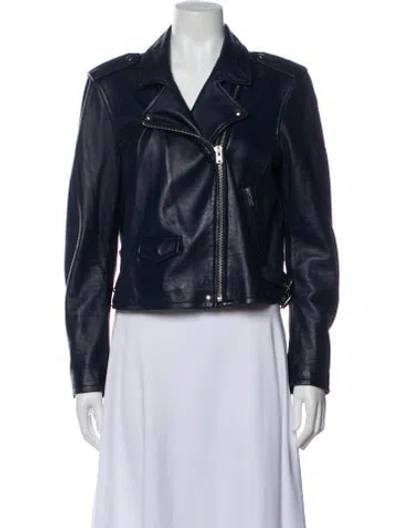 Pre-owned Iro Lamb Leather Biker Jacket In Blue