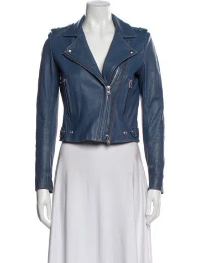 Pre-owned Iro Lamb Leather Biker Jacket In Blue