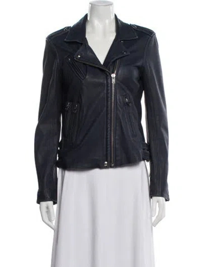 Pre-owned Iro Lamb Leather Biker Jacket In Blue