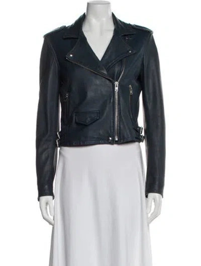 Pre-owned Iro Lamb Leather Biker Jacket In Blue