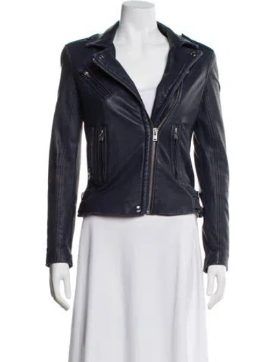 Pre-owned Iro Lamb Leather Biker Jacket In Blue