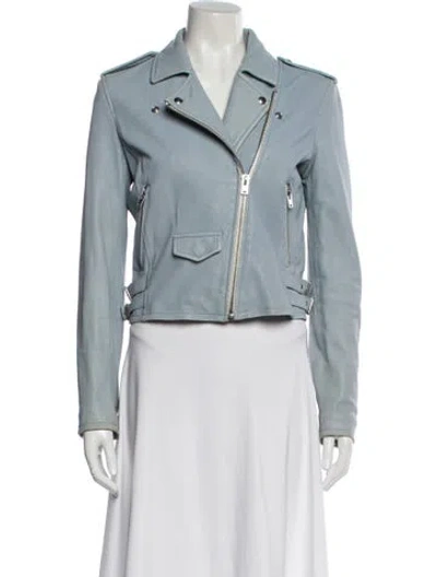 Pre-owned Iro Lamb Leather Biker Jacket In Blue