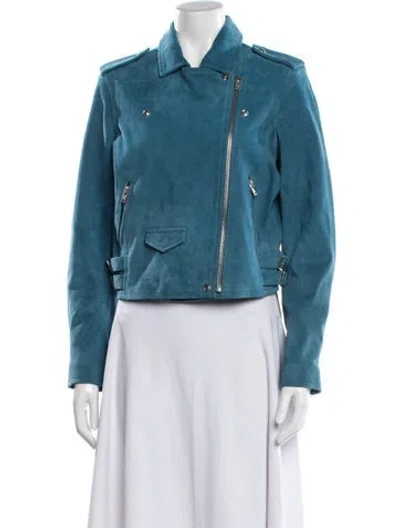 Pre-owned Iro Lamb Leather Biker Jacket In Blue