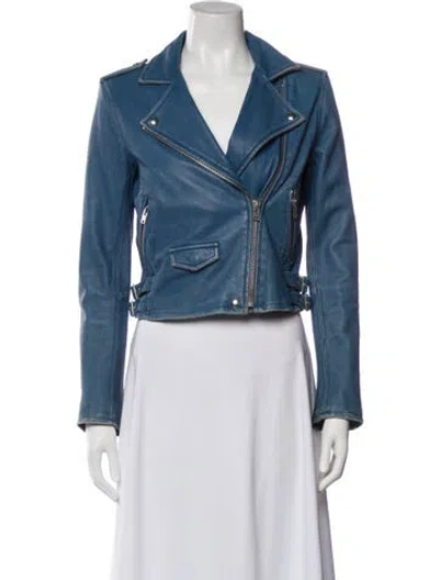 Pre-owned Iro Lamb Leather Biker Jacket In Blue