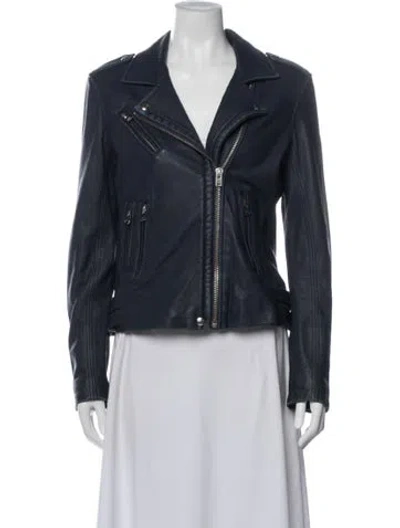 Pre-owned Iro Lamb Leather Biker Jacket In Blue