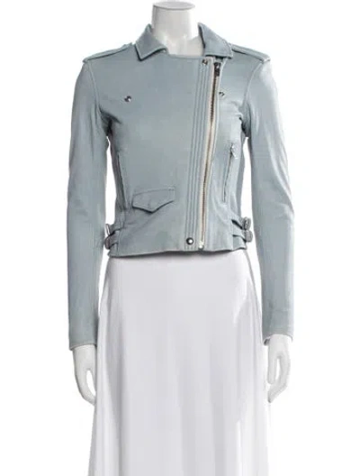 Pre-owned Iro Lamb Leather Biker Jacket In Blue