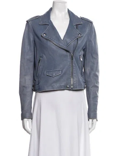Pre-owned Iro Lamb Leather Biker Jacket In Blue