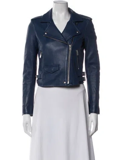 Pre-owned Iro Lamb Leather Biker Jacket In Blue