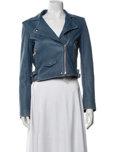 Pre-owned Iro Lamb Leather Biker Jacket In Blue