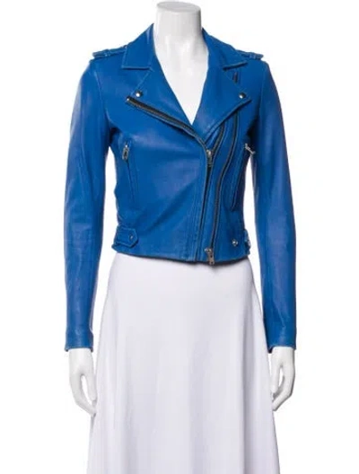 Pre-owned Iro Lamb Leather Biker Jacket In Blue