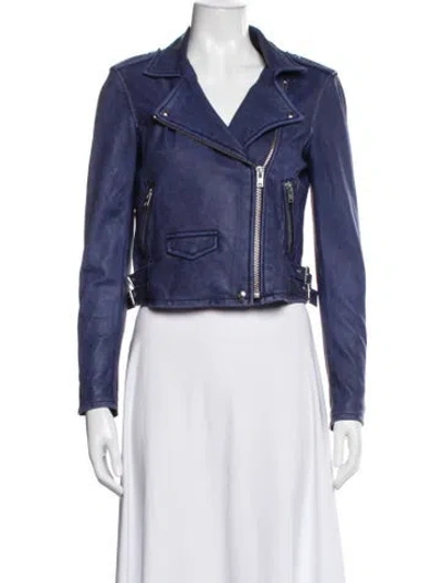 Pre-owned Iro Lamb Leather Biker Jacket In Blue