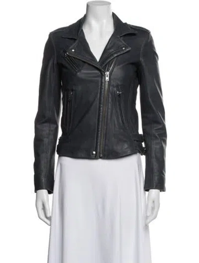Pre-owned Iro Lamb Leather Biker Jacket In Blue