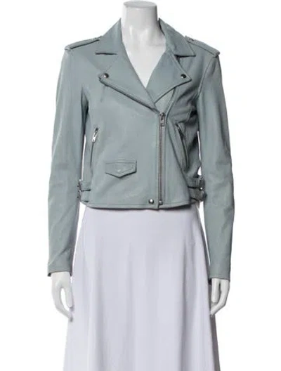 Pre-owned Iro Lamb Leather Biker Jacket In Blue