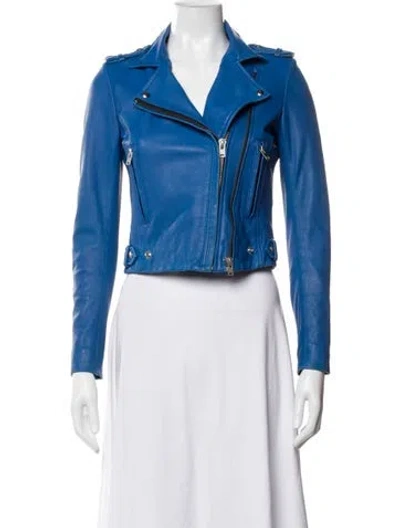 Pre-owned Iro Lamb Leather Biker Jacket In Blue