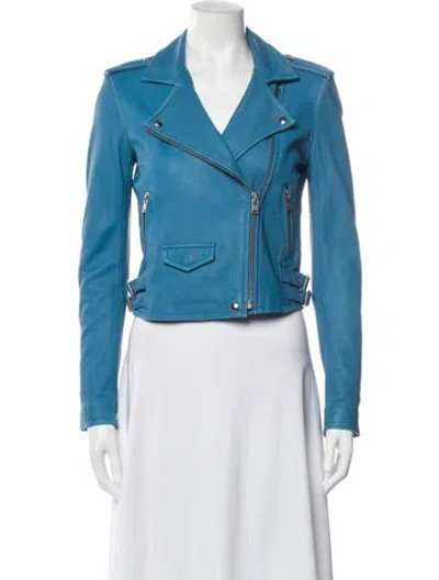 Pre-owned Iro Lamb Leather Biker Jacket In Blue