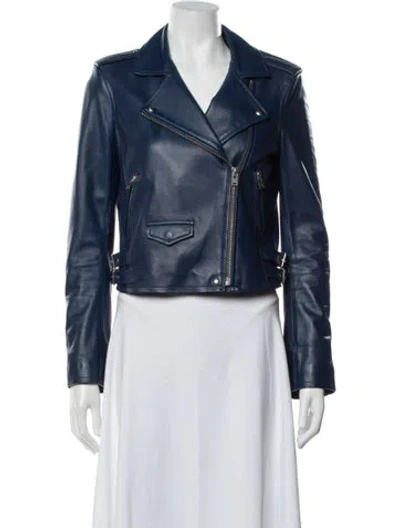 Pre-owned Iro Lamb Leather Biker Jacket In Blue