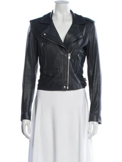 Pre-owned Iro Lamb Leather Biker Jacket In Blue