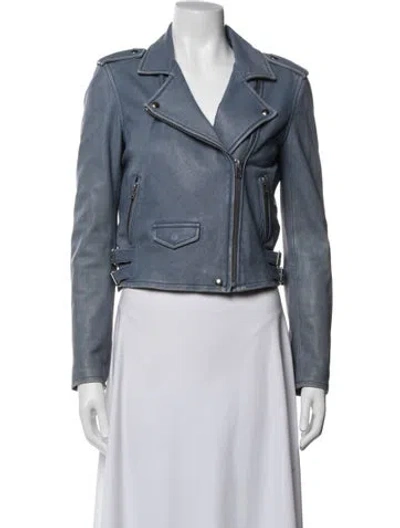 Pre-owned Iro Lamb Leather Biker Jacket In Blue