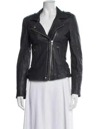 Pre-owned Iro Lamb Leather Biker Jacket In Blue