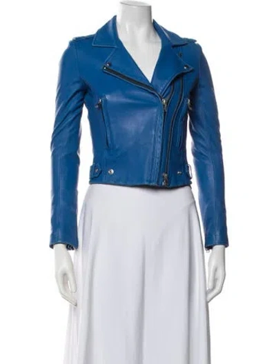 Pre-owned Iro Lamb Leather Biker Jacket In Blue