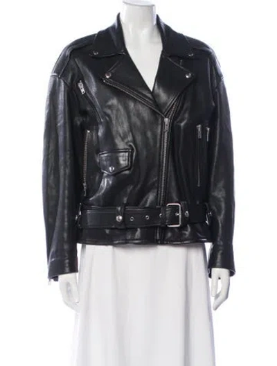 Pre-owned Iro Lamb Leather Biker Jacket In Blue