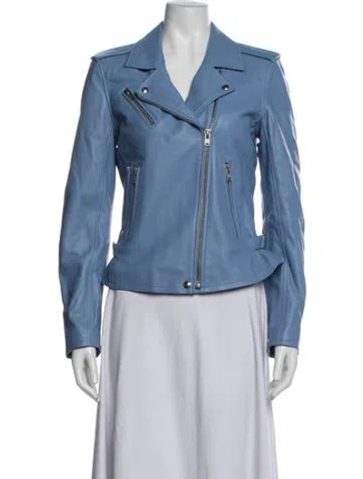 Pre-owned Iro Lamb Leather Biker Jacket In Blue
