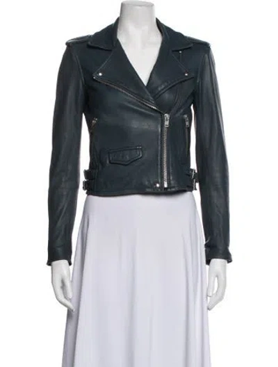 Pre-owned Iro Lamb Leather Biker Jacket In Blue